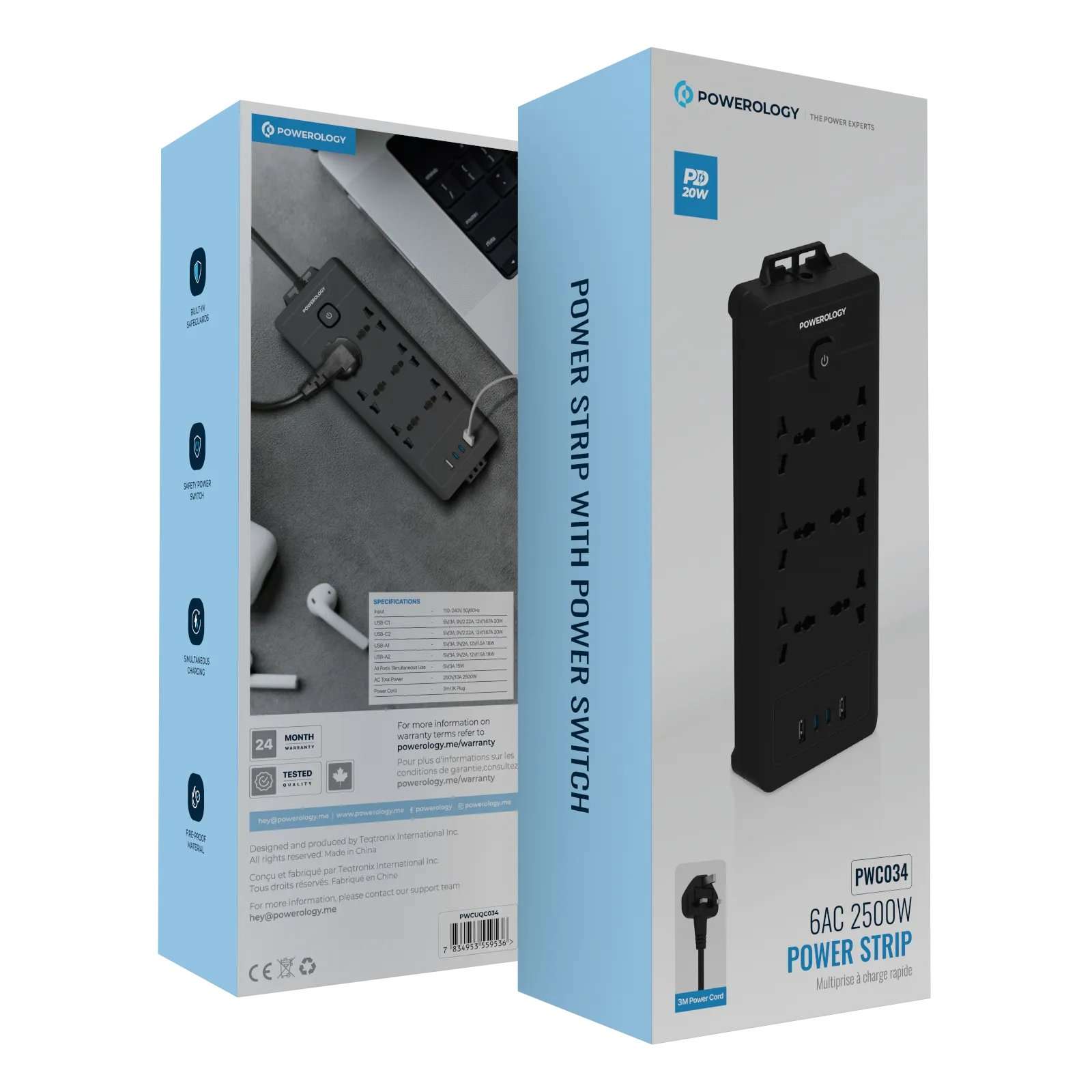 Powerology PD20W QC 3.0 2A + 2 Type C Socket 2M - Linkphones Center